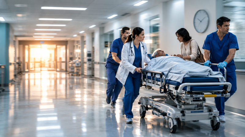 Traslado urgente por el pasillo hospitalario